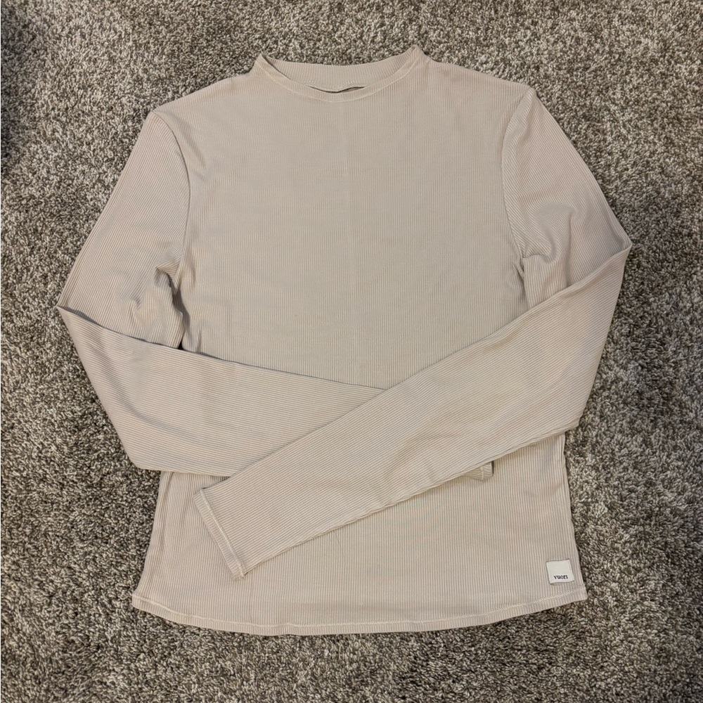 Vuori Long-Sleeve Ribbed Crew in Light Beige -NEW